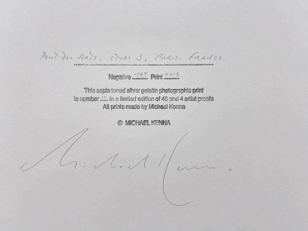 Michael Kenna's silver gelatin prints are matted and mounted on archival 16x20 inch mountboard and framed in a 15mm wide hand-painted black wooden frame moulding behind museum glass.