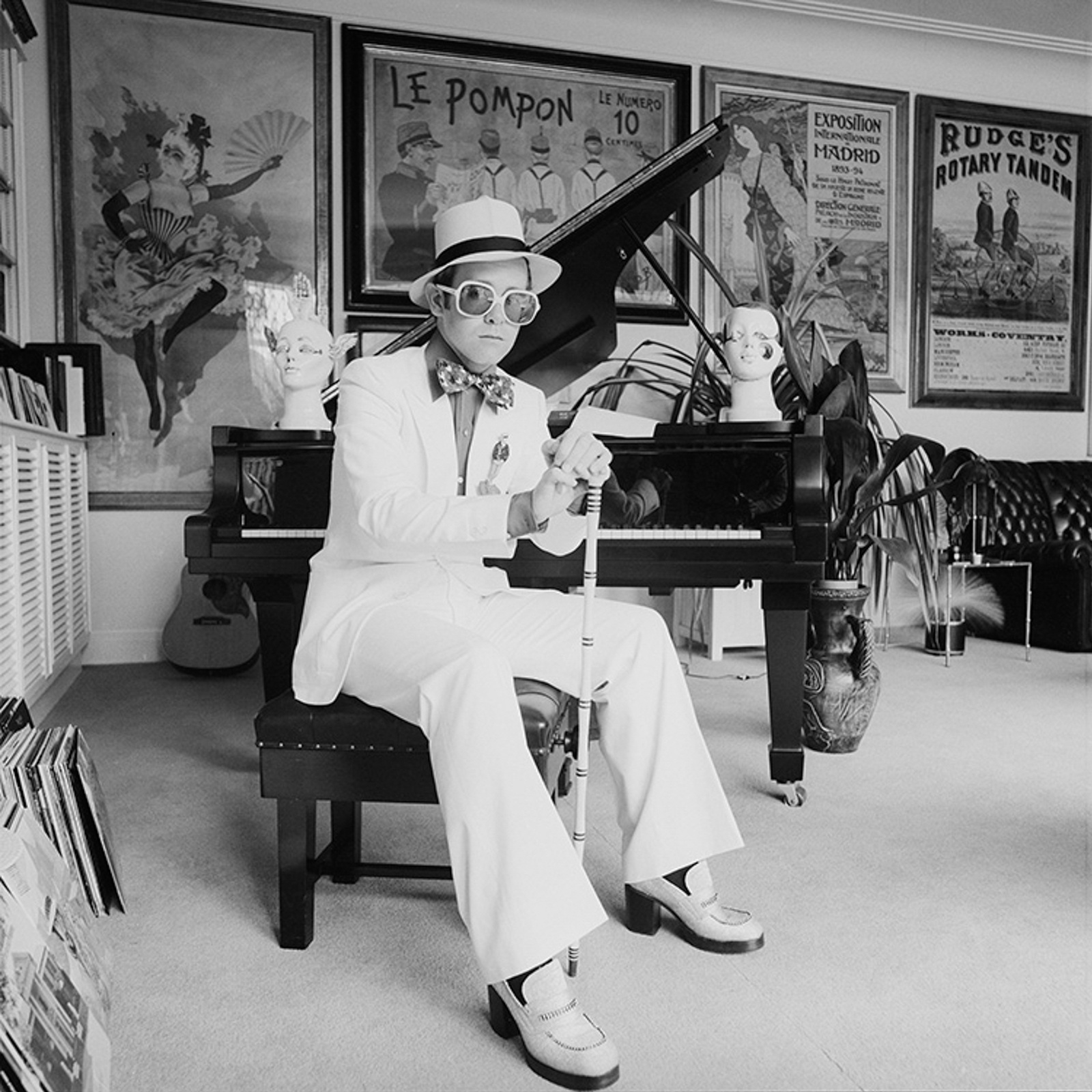 Terry O'Neill, Elton John At His Home In Windsor, England - Black & White, 1974