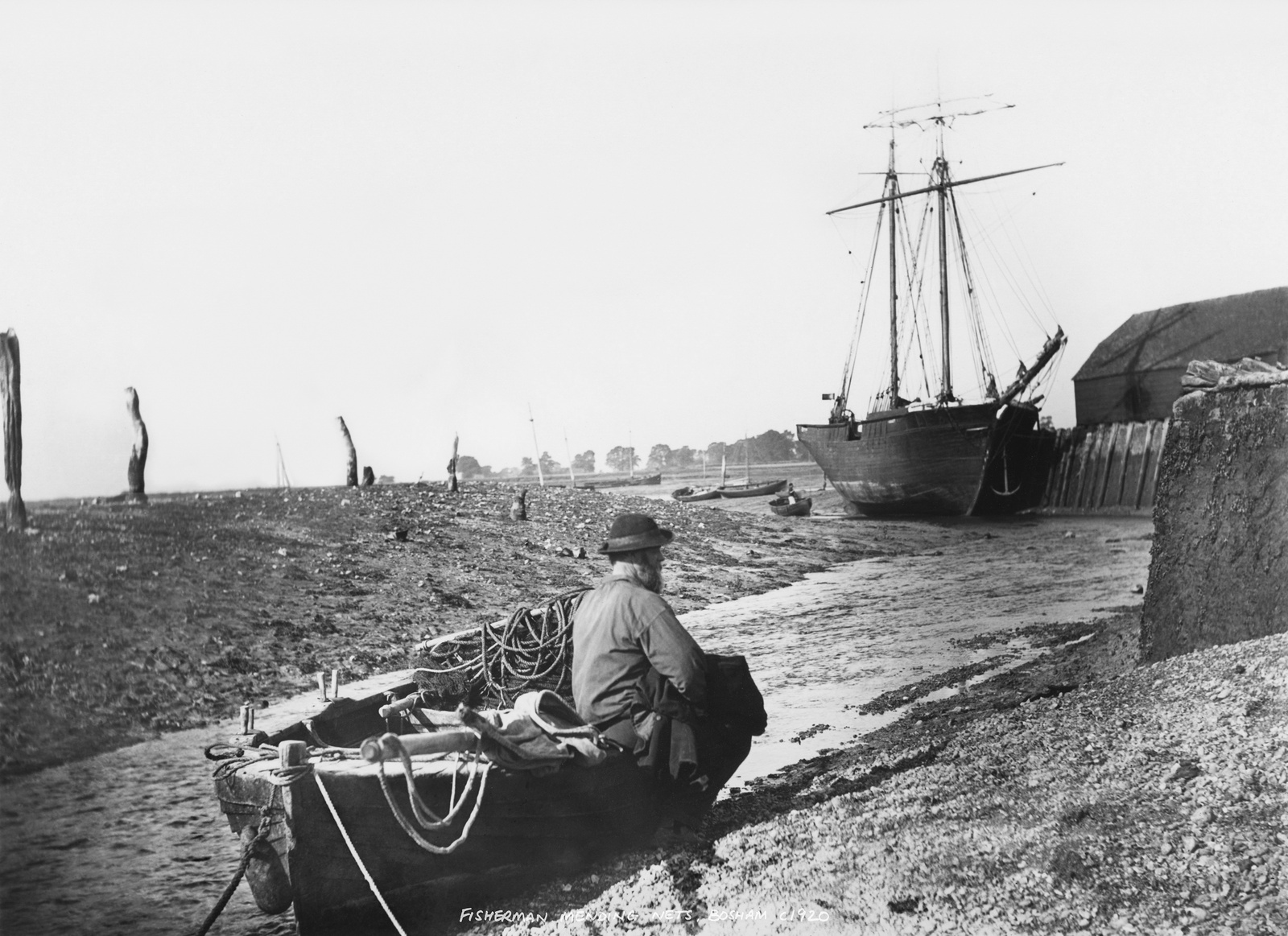 Bosham Gallery Archive, Fisherman Mending Nets, Bosham, England c1920