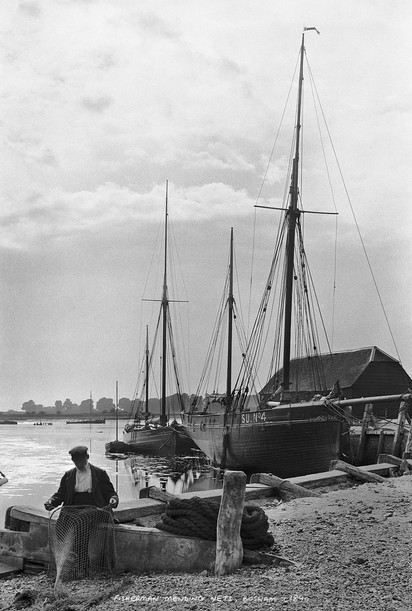 Bosham Gallery Archive, Fisherman Mending Nets, Bosham, Sussex, England c1890